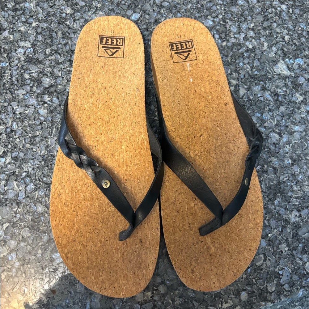 Reef Braided Black and Tan Flip Flops